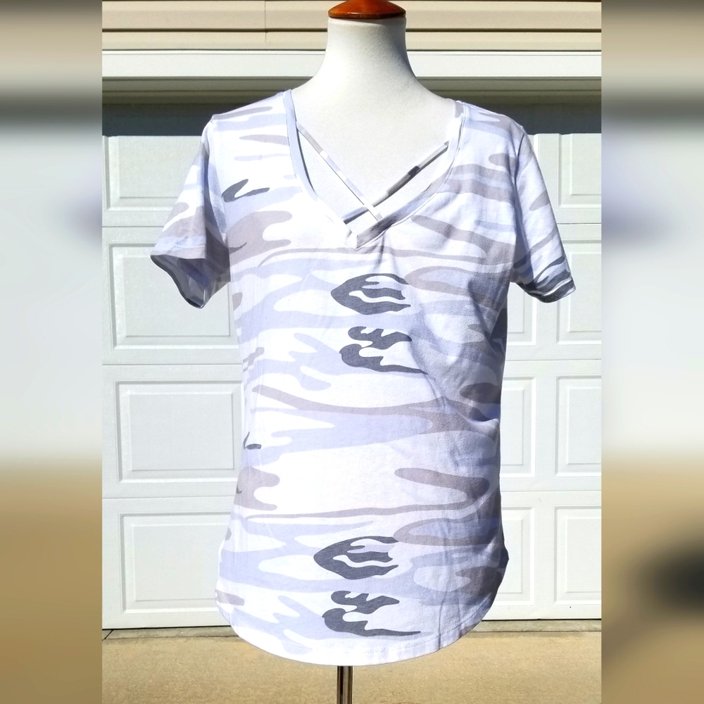 White and Gray Camo V-Neck T-Shirt